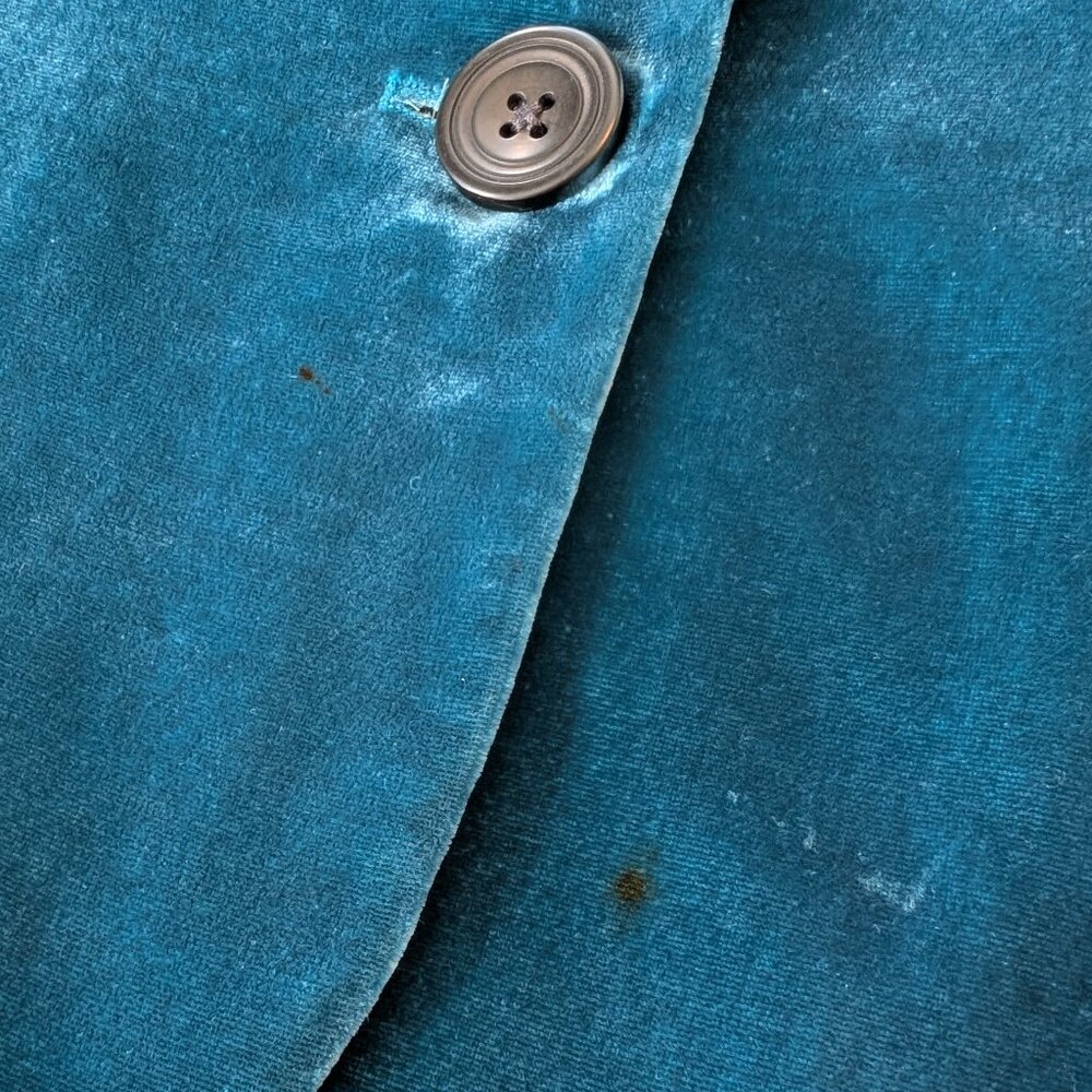 Soft teal velour velvet blazer, size Large (estimated), fair condition - Picture 9 of 9